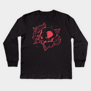 Cat Skull (Red) Kids Long Sleeve T-Shirt